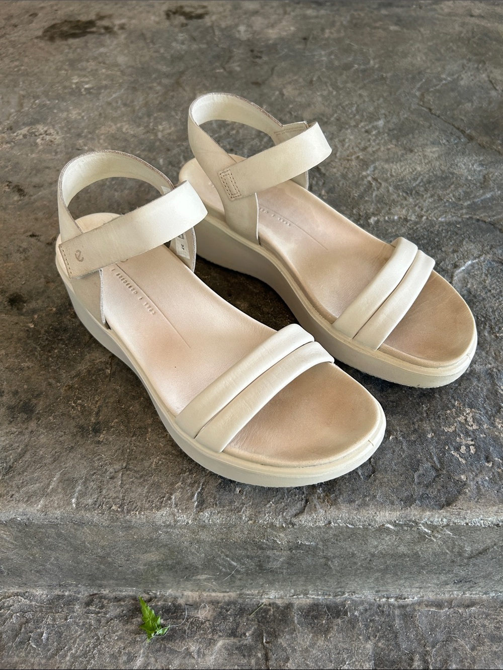 Ecco Cream Platform Sandals with Ankle Strap